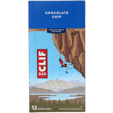 Clif Bar, barra energética, chispas de chocolate, 12 barras, 2,40 oz (68 g) cada una