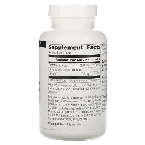 Source Naturals, Pantothensyre, 250 mg, 250 tabletter