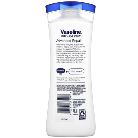 Vaselina, Cuidados intensivos, loción corporal de reparación avanzada, sin perfume, 10 fl oz (295 ml)