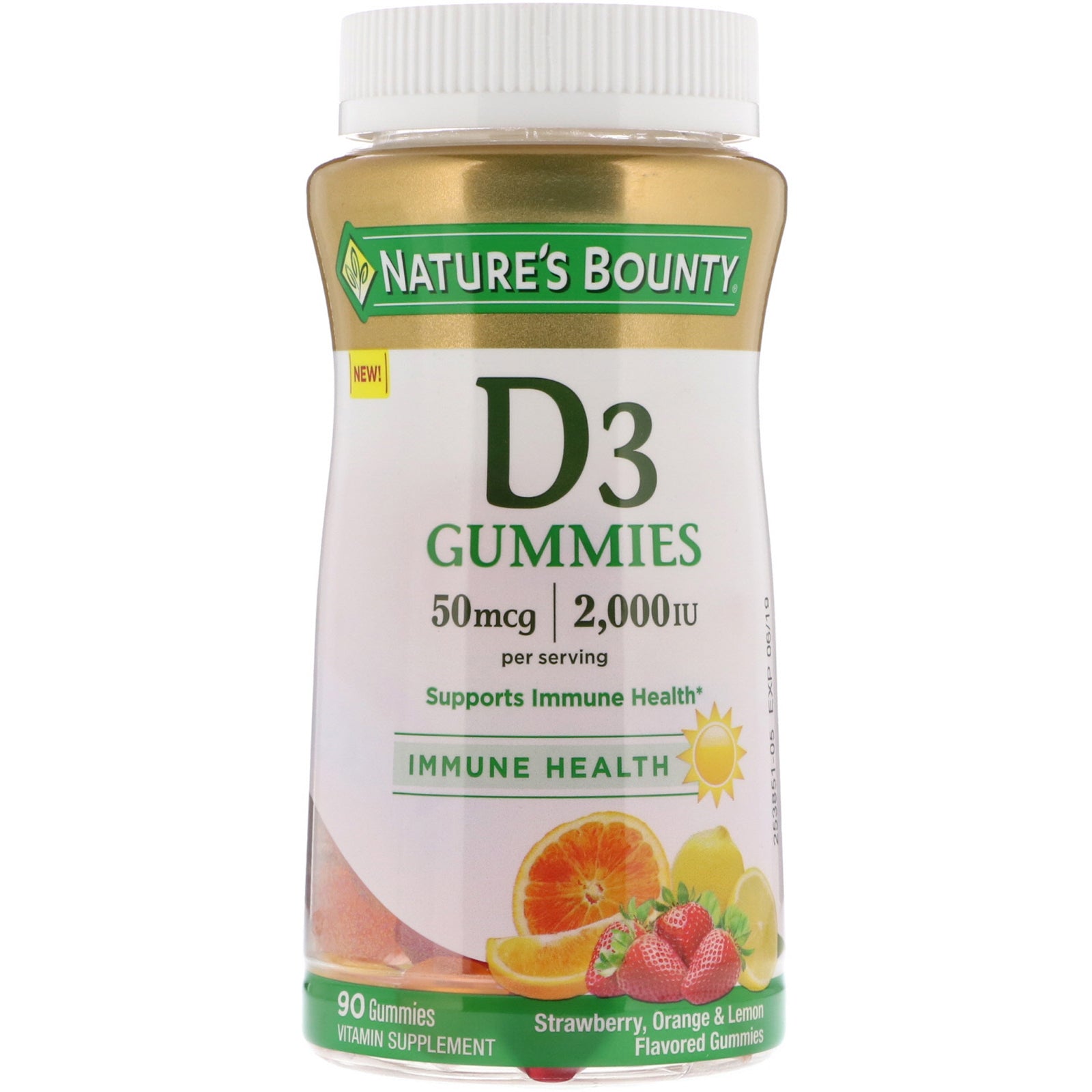 Nature's Bounty, Vitamin D3 Gummies, Strawberry, Orange & Lemon Flavored, 50 mcg (2,000 IU), 90 Gummies