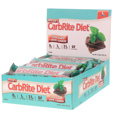 Universal Nutrition, Doctor's CarbRite Diet Bars, Chocolate Mint Cookie, 12 Bars, 2.00 oz (56.7 g) Each