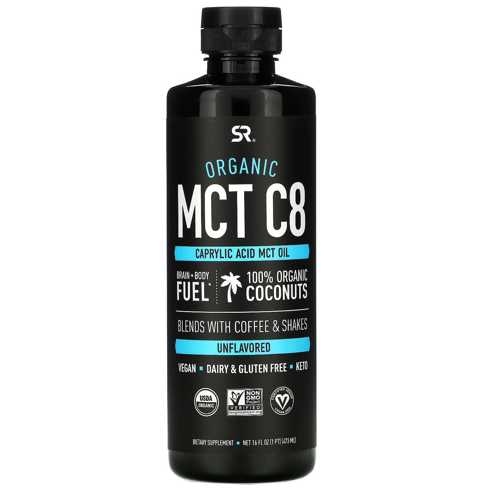 Sports Research, Organic MCT C8 Oil, Unflavored, 16 fl oz (473 ml)