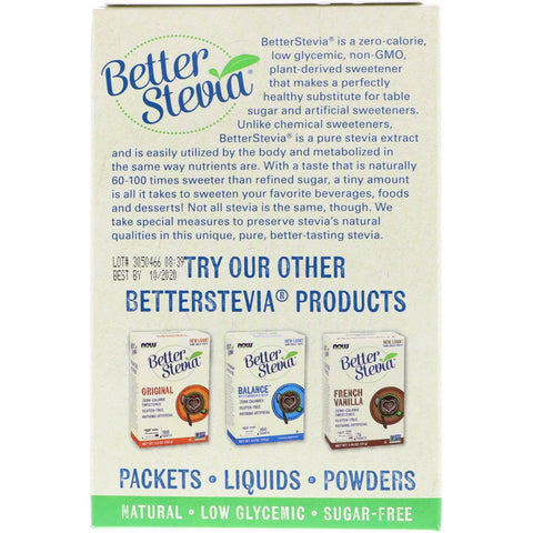 Now Foods, Better Stevia, edulcorante sin calorías, 75 paquetes, 2,65 oz (75 g)