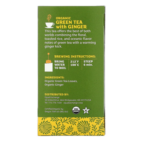Equal Exchange, grøn te med ingefær, 20 teposer, 1,05 oz (30 g)