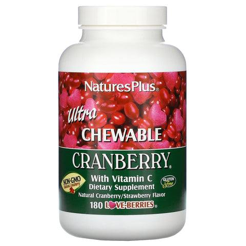 Nature's Plus, Ultra Chewable Cranberry with Vitamin C, Natural Cranberry/Strawberry Flavor, 180 Love-Berries