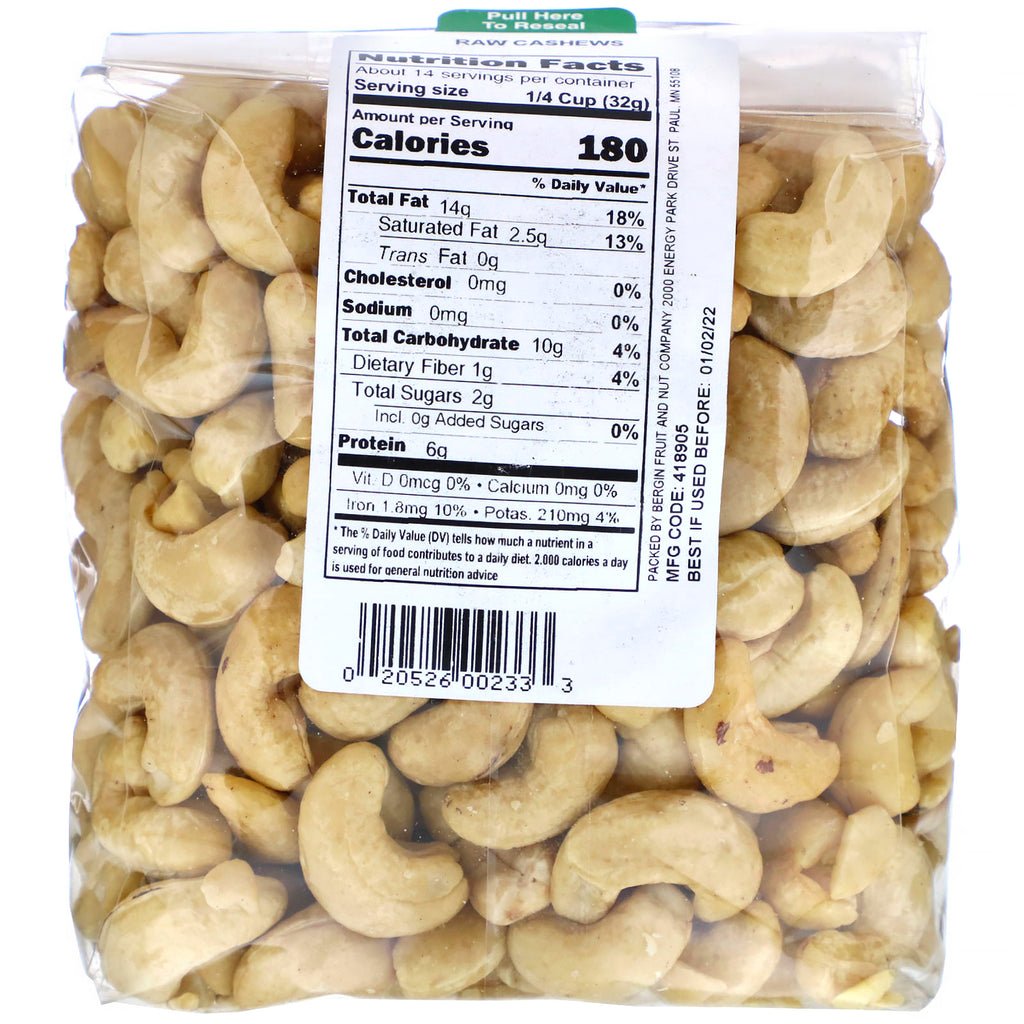 Bergin Fruit and Nut Company, rå cashewnødder, 16 oz (454 g)
