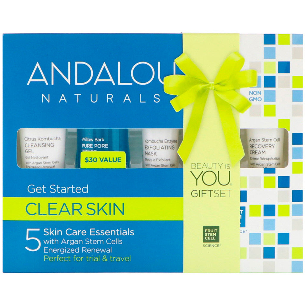 Andalou Naturals, Get Start Clarifying, elementos esenciales para el cuidado de la piel, kit de 5 piezas
