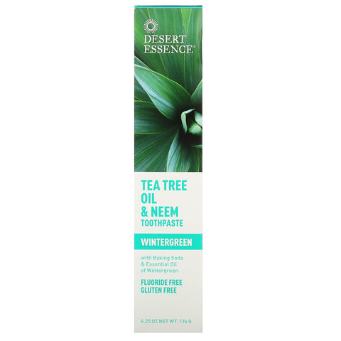 Desert Essence, pasta de dientes con aceite de árbol de té y neem, gaulteria, 6,25 oz (176 g)