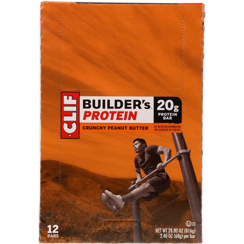 Clif Bar, Builder's Protein Bar, Crunchy Peanut Butter, 12 barer, 2,4 oz (68 g) hver