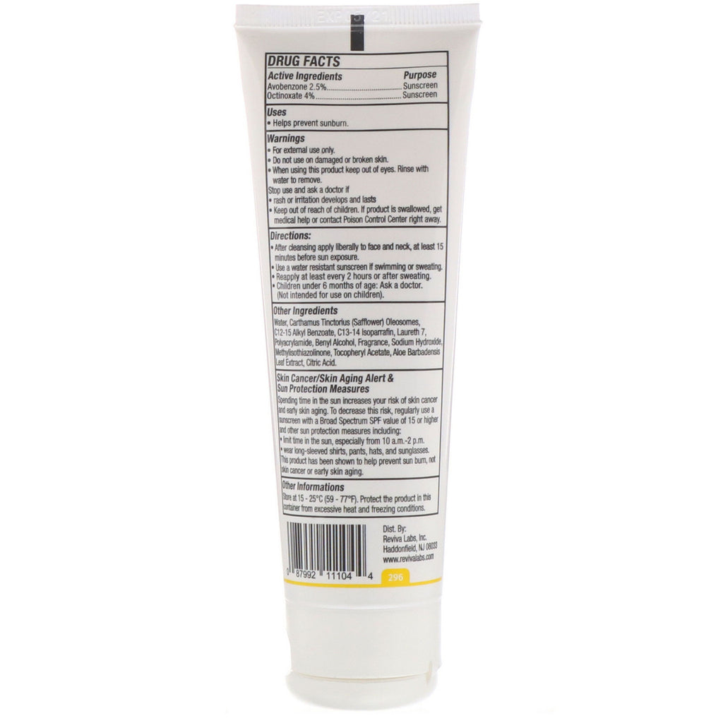 Reviva Labs, Protector solar humectante protector solar, SPF 30, 3,0 oz (87 g)