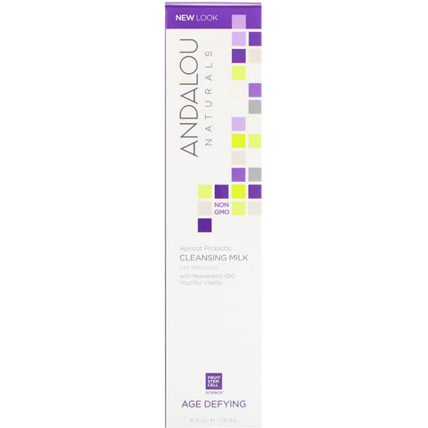 Andalou Naturals, Leche limpiadora, Probiótico de albaricoque, Desafiante del envejecimiento, 6 fl oz (178 ml)