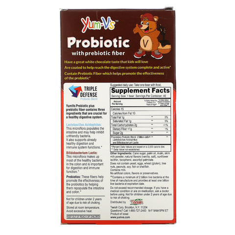 YumV's, Probiótico con Fibra Prebiótica, Chocolate Blanco, 40 Ositos