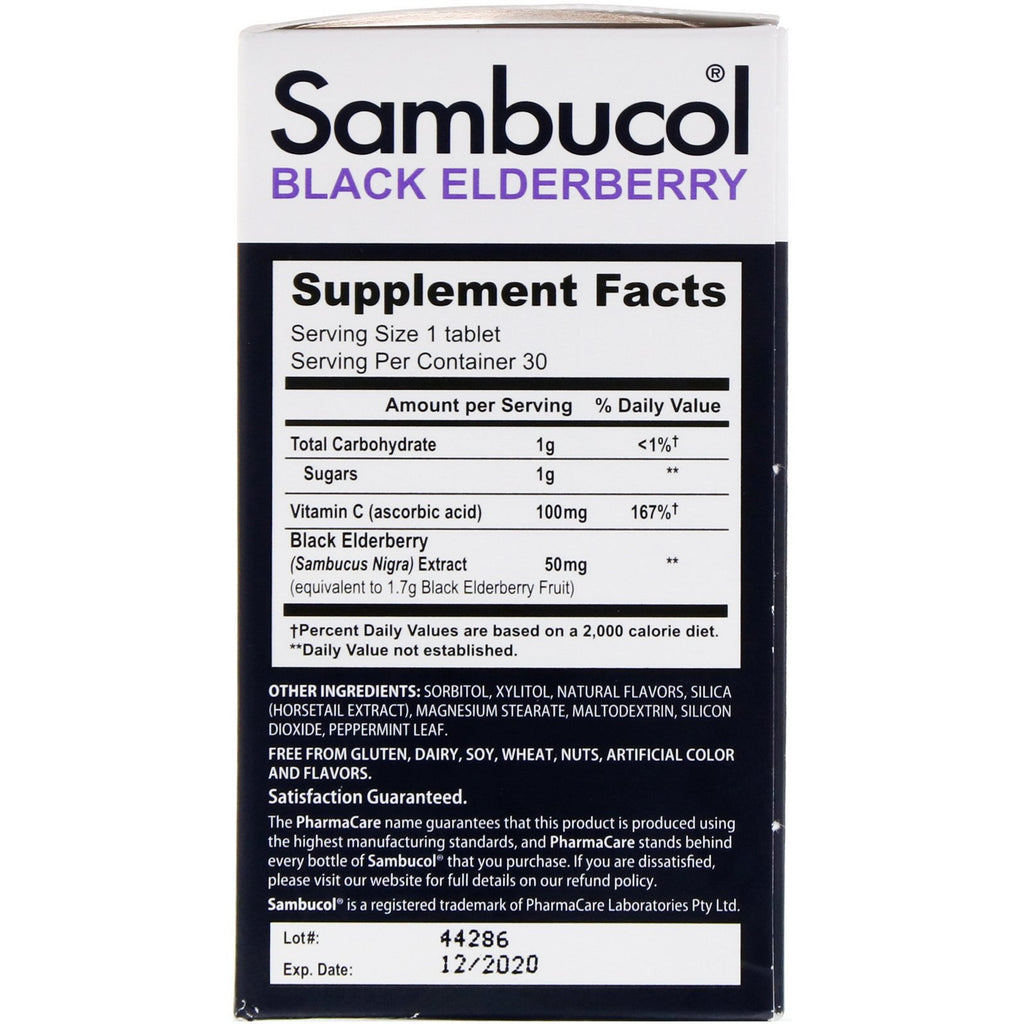 Sambucol, sort hyldebær, original formel, 30 tabletter kan tygges