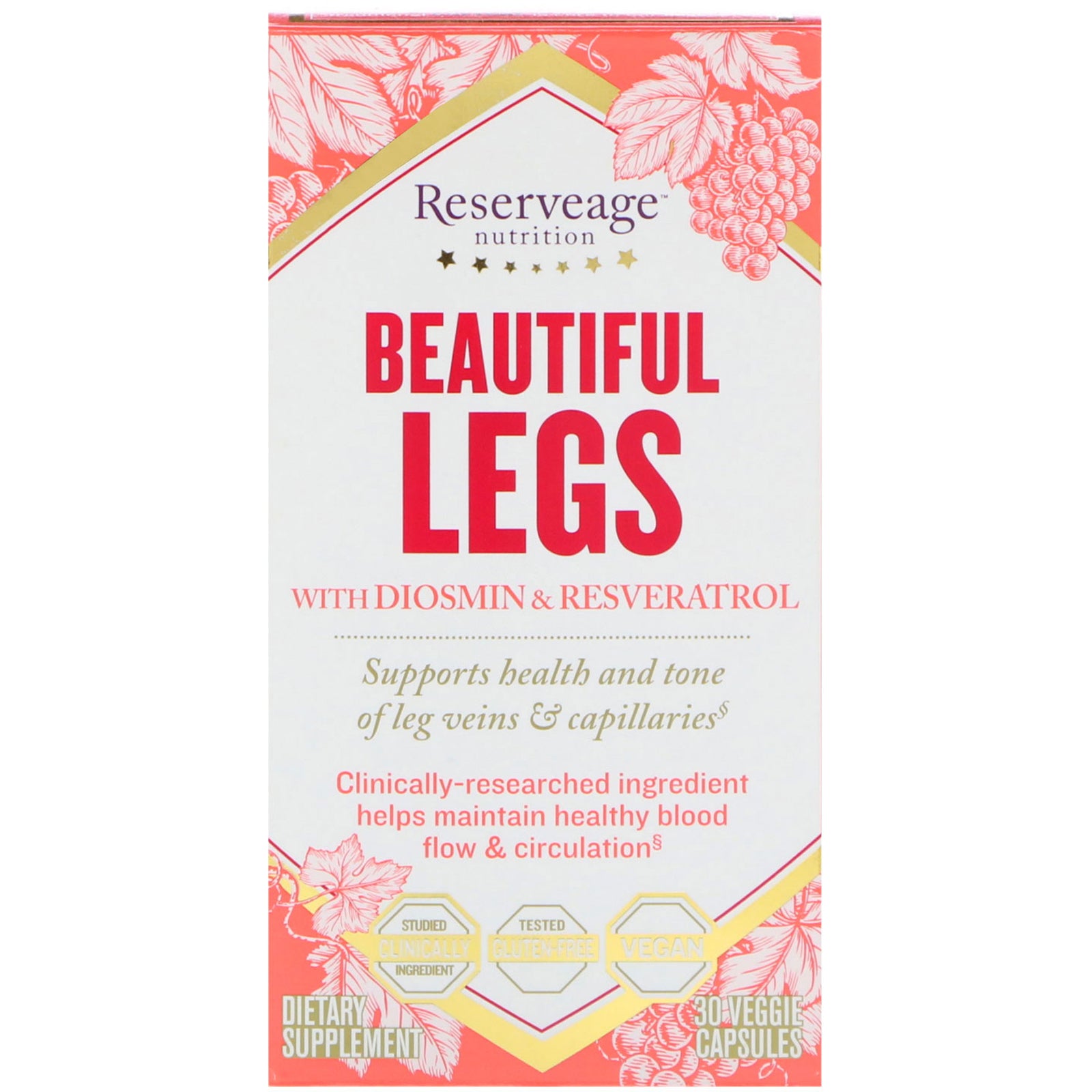 ReserveAge Nutrition, Beautiful Legs with Diosmin & Resveratrol, 30 Veggie Capsules