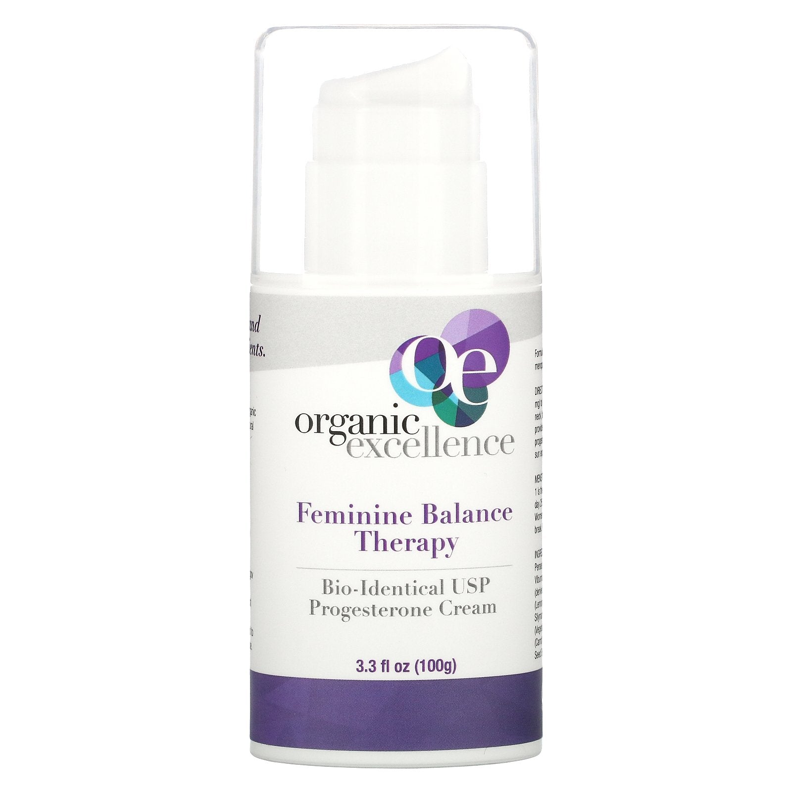 Organic Excellence, Feminine Balance Therapy, Bio-Identical USP Progesterone Cream, 3.3 fl oz (100 g)