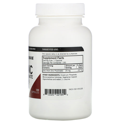 Kirkman Labs, Picolinato de zinc, 25 mg, 150 cápsulas