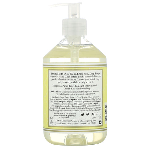 Dyb stejl, håndvask med arganolie, citrongræs-jasmin, 17,6 fl oz (520 ml)