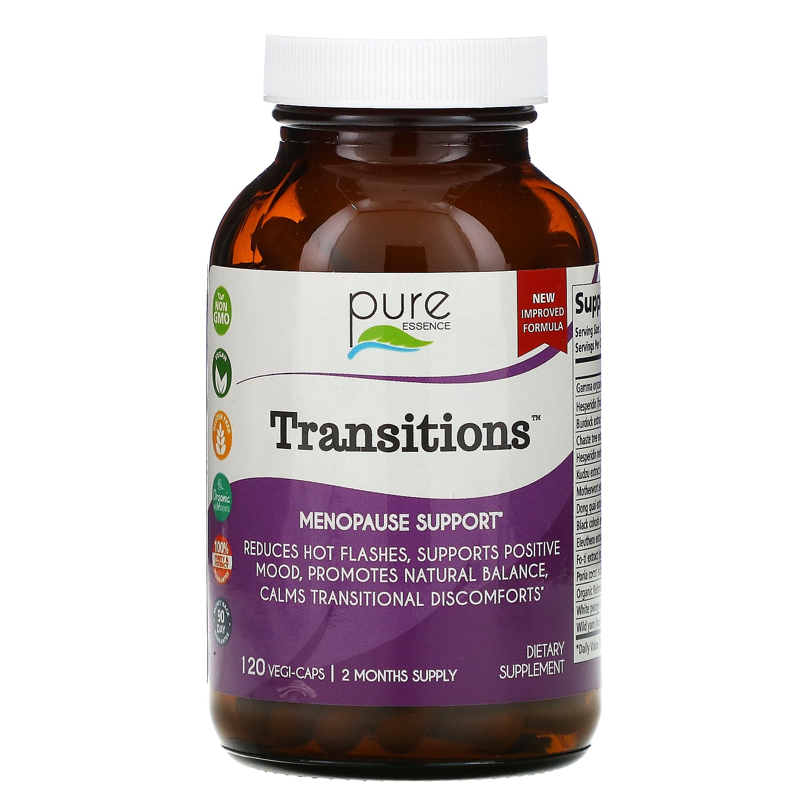 Pure Essence, Transitions, Menopause Support, 120 Vegi-Caps