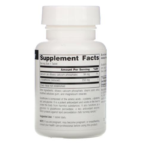 Source Naturals, Reduceret Glutathion, 250 mg, 60 tabletter