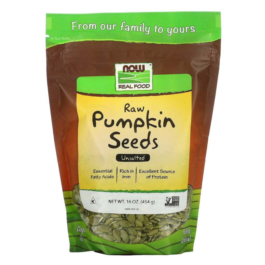 Now Foods, Real Food, Raw Pumpkin Seeds, Unsalted, 16 oz (454 g)