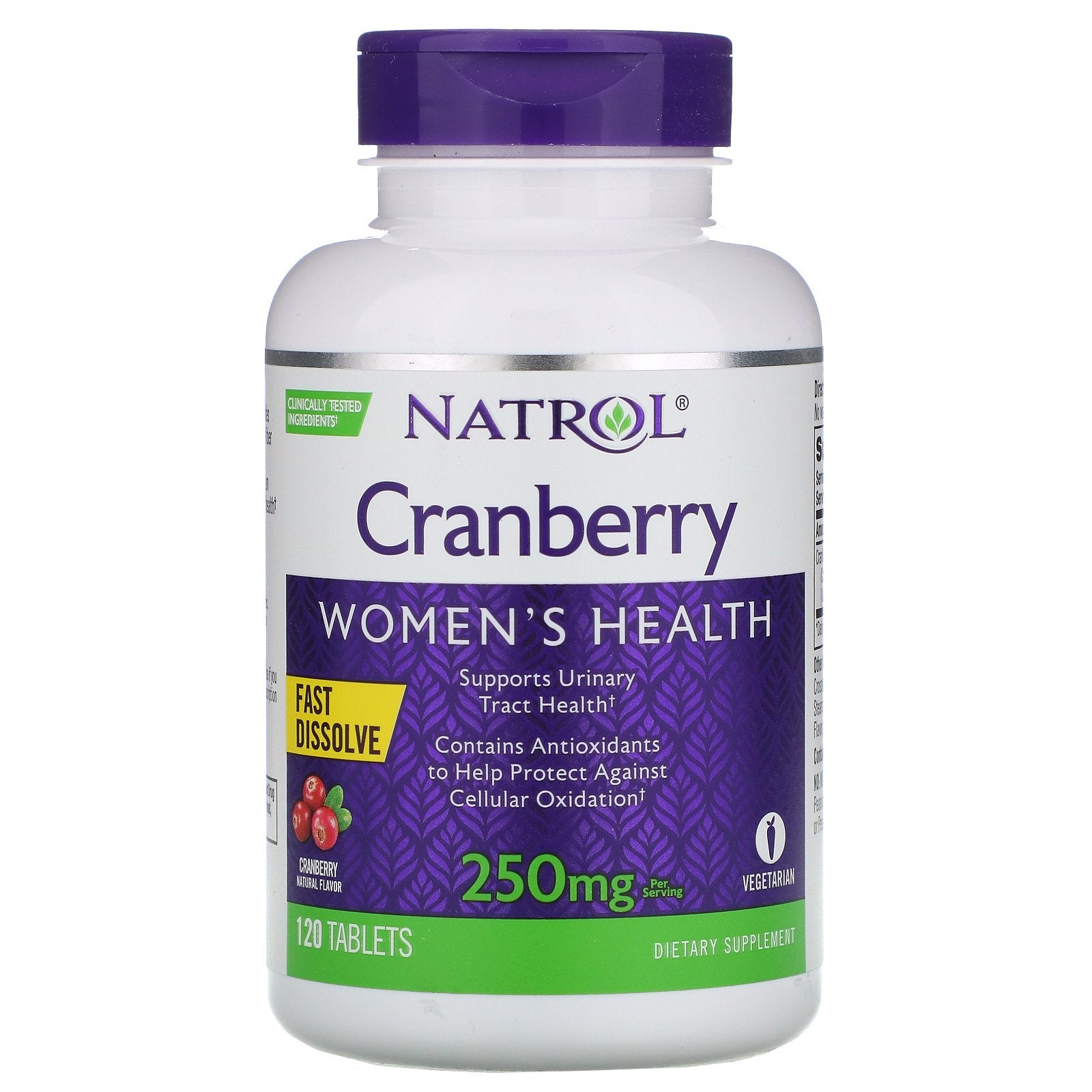 Natrol, Cranberry, Fast Dissolve, Cranberry Flavor, 250 mg, 120 Tablets