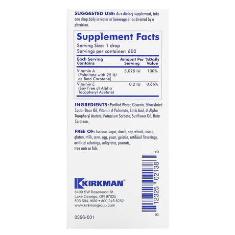 Kirkman Labs, Mycellized Vitamin A, 1 fl oz (30 ml)