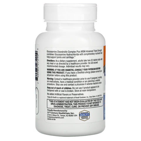 21st Century, Glucosamine Chondroitin Complex Plus MSM, Advanced Triple Strength, 80 tabletter