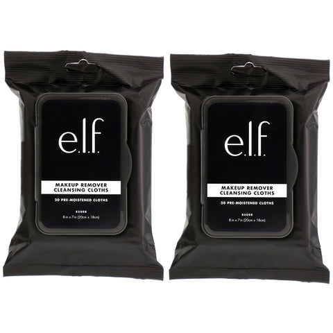 E.L.F., Makeup Remover Cleansing Cloths, 2 Pack, 20 Pre-Moistened Cloths Each