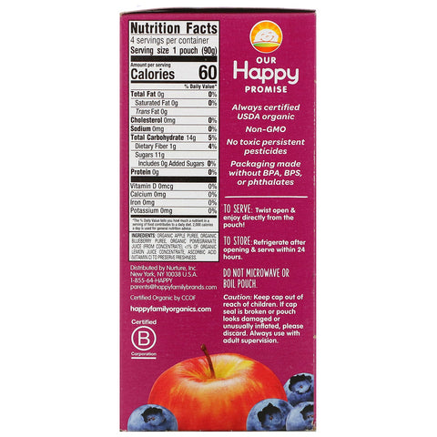 Happy Family s, Happy Kid,  Apple, Blueberry & Pomegranate, 4 Pouches, 3.17 oz (90 g) Each