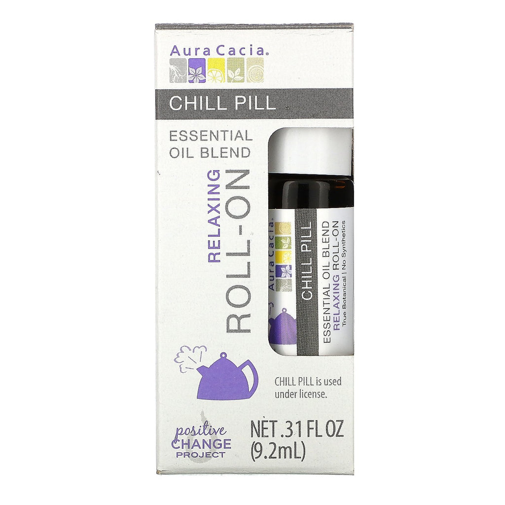 Aura Cacia, æterisk olieblanding, afslappende roll-on, chill pille, 0,31 fl oz (9,2 ml)