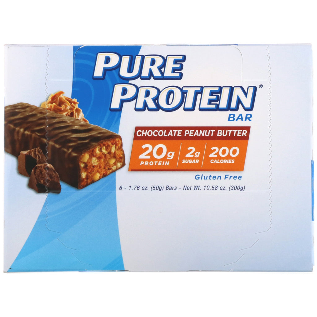 Pure Protein, barra de chocolate y mantequilla de maní, 6 barras, 1,76 oz (50 g) cada una