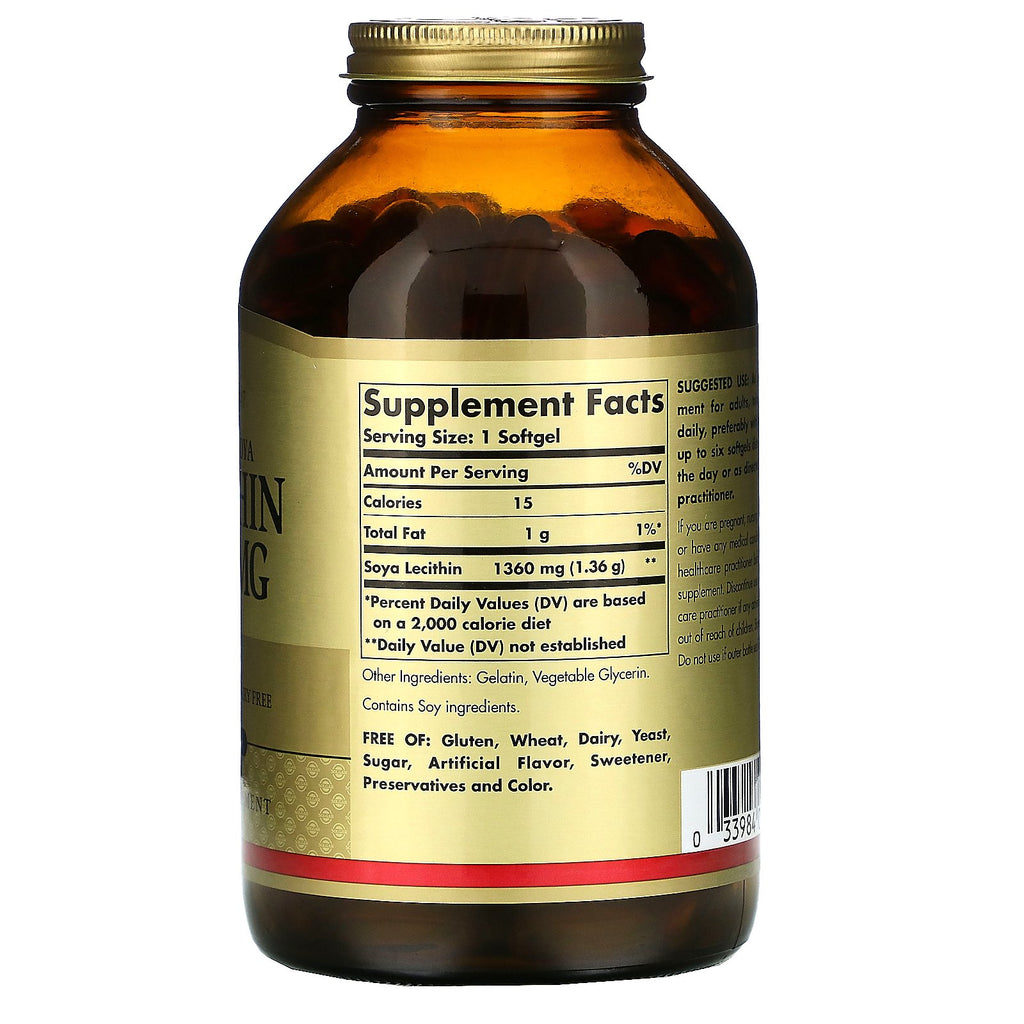 Solgar, Lecitina de soja natural, 1360 mg, 250 cápsulas blandas