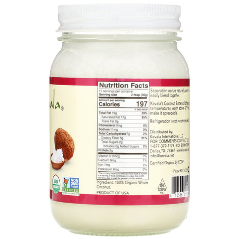 Kevala, mantequilla de coco, 16 oz (453 g)