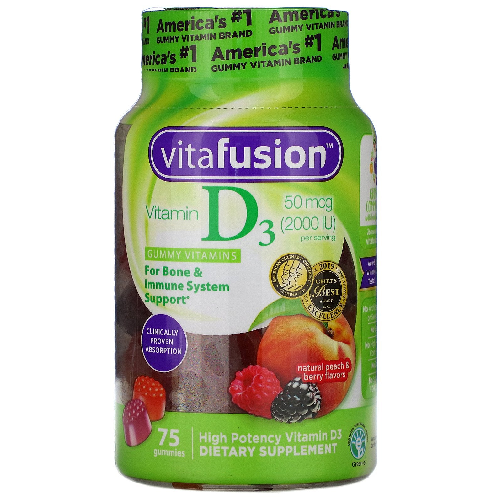 VitaFusion, Vitamin D3, Natural Peach & Berry, 50 mcg (2,000 IU), 75 Gummies