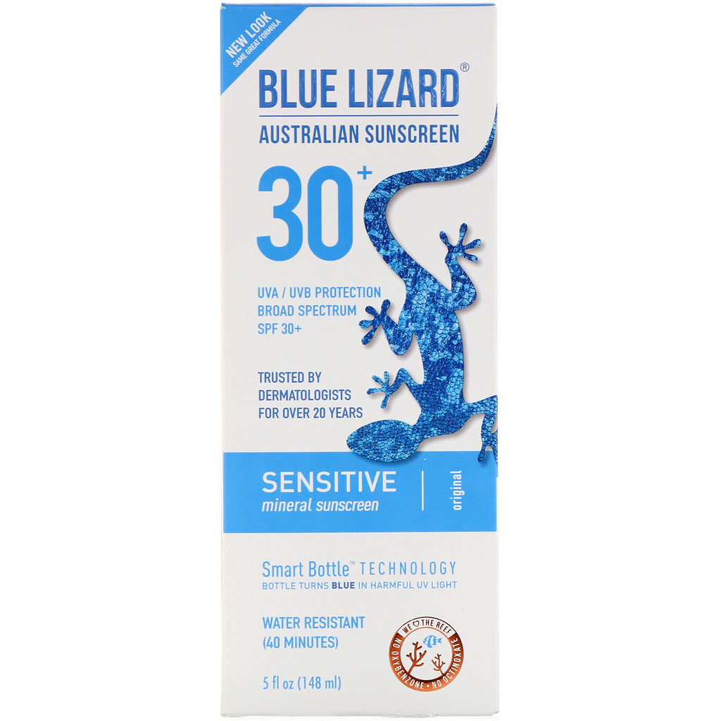 Blue Lizard australsk solcreme, følsom, mineralsk solcreme, SPF 30+, 5 fl oz (148 ml)