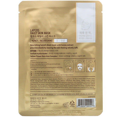 Lapcos, honning sheet Mask, nærende, 1 ark, 0,91 fl oz (27 ml)
