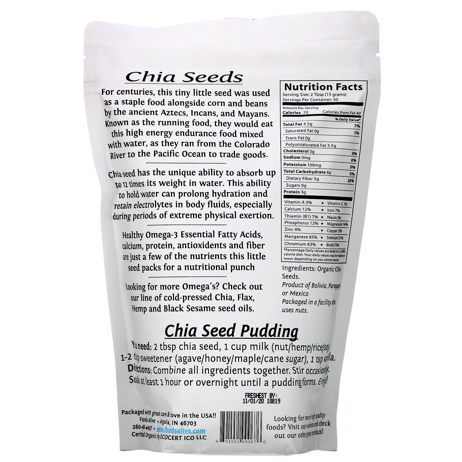 Foods Alive, Superfoods, Chia Seed, 16 oz (454 g)