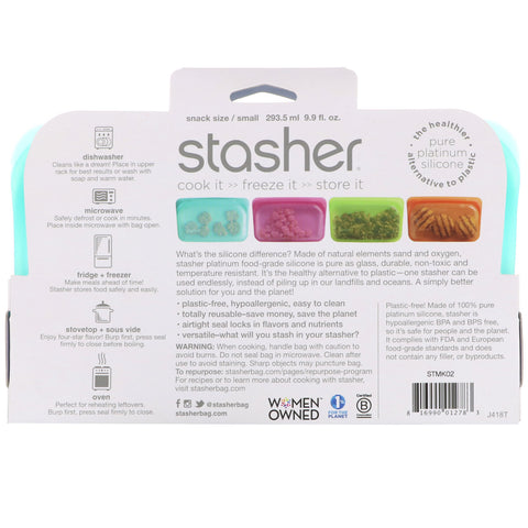 Stasher, Bolsa de silicona reutilizable para alimentos, tamaño de refrigerio pequeño, aguamarina, 9,9 fl oz (293,5 ml)