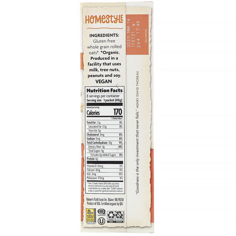 Nature's Path,  Instant Oatmeal, Homestyle,  8 Packets, 11.3 oz (320 g)