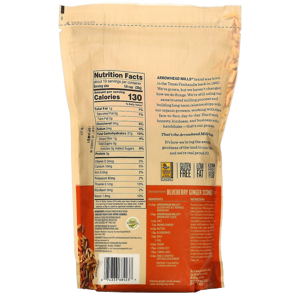 Arrowhead Mills, Harina de arroz integral, Sin gluten, 24 oz (680 g)
