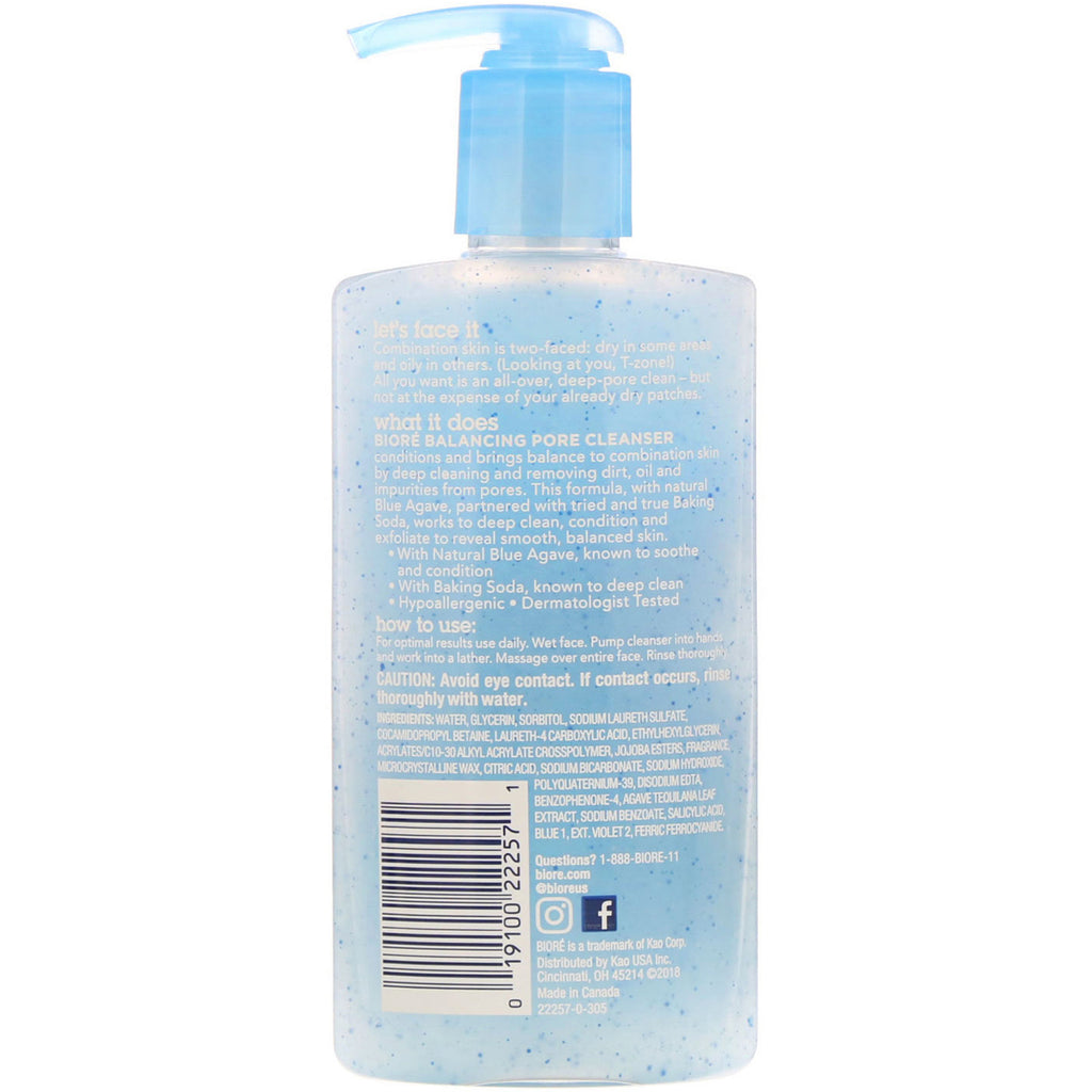 Biore, Balancing Pore Cleanser, Blue Agave + Bagepulver, 6,77 fl oz (200 ml)