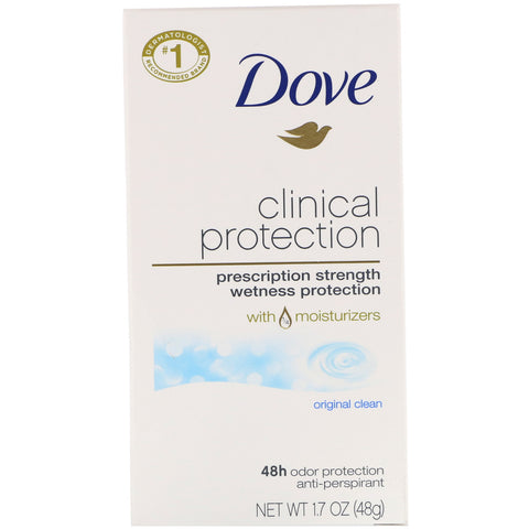 Dove, klinisk beskyttelse, receptpligtig styrke, anti-perspirant deodorant, original clean, 1,7 oz (48 g)
