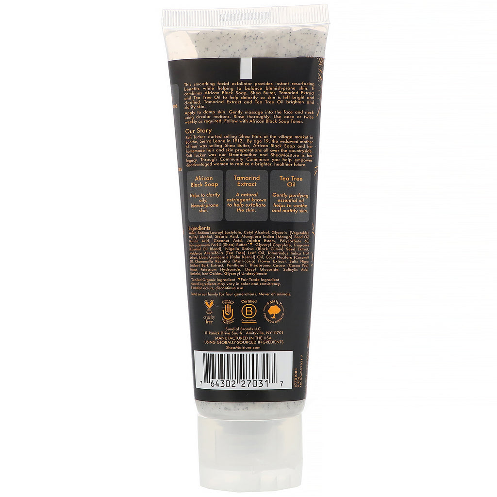 SheaMoisture, lavado y exfoliante facial clarificante, jabón negro africano, 4 oz (113 g)