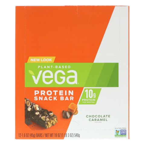Vega, barra de refrigerio proteico, chocolate y caramelo, 12 barras, 1,6 oz (45 g) cada una