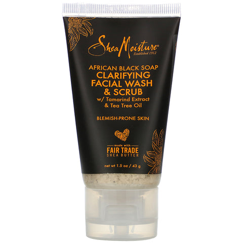 SheaMoisture, African Black Soap, Clarifying Facial Wash & Scrub, 1.5 oz (43 g)