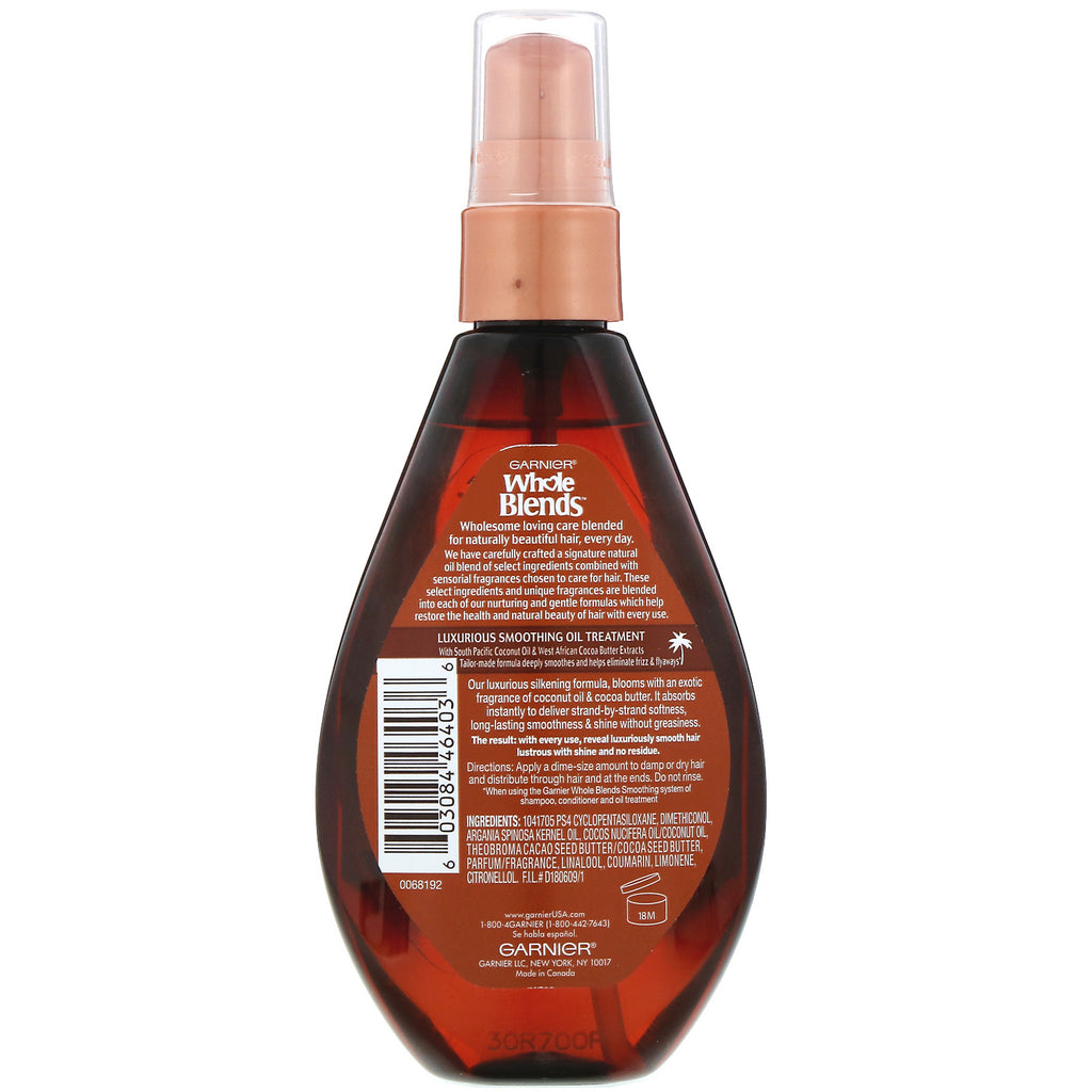 Garnier, Whole Blends, Coconut Oil & Cocoa Butter Smoothing Oil, 3.4 fl oz (100 ml)