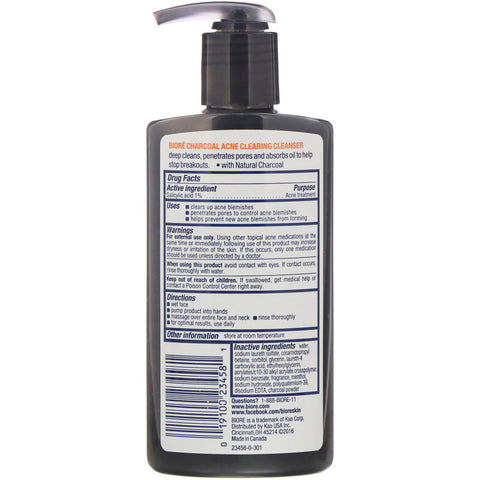 Biore, Limpiador limpiador de acné con carbón, 200 ml (6,77 oz. líq.)