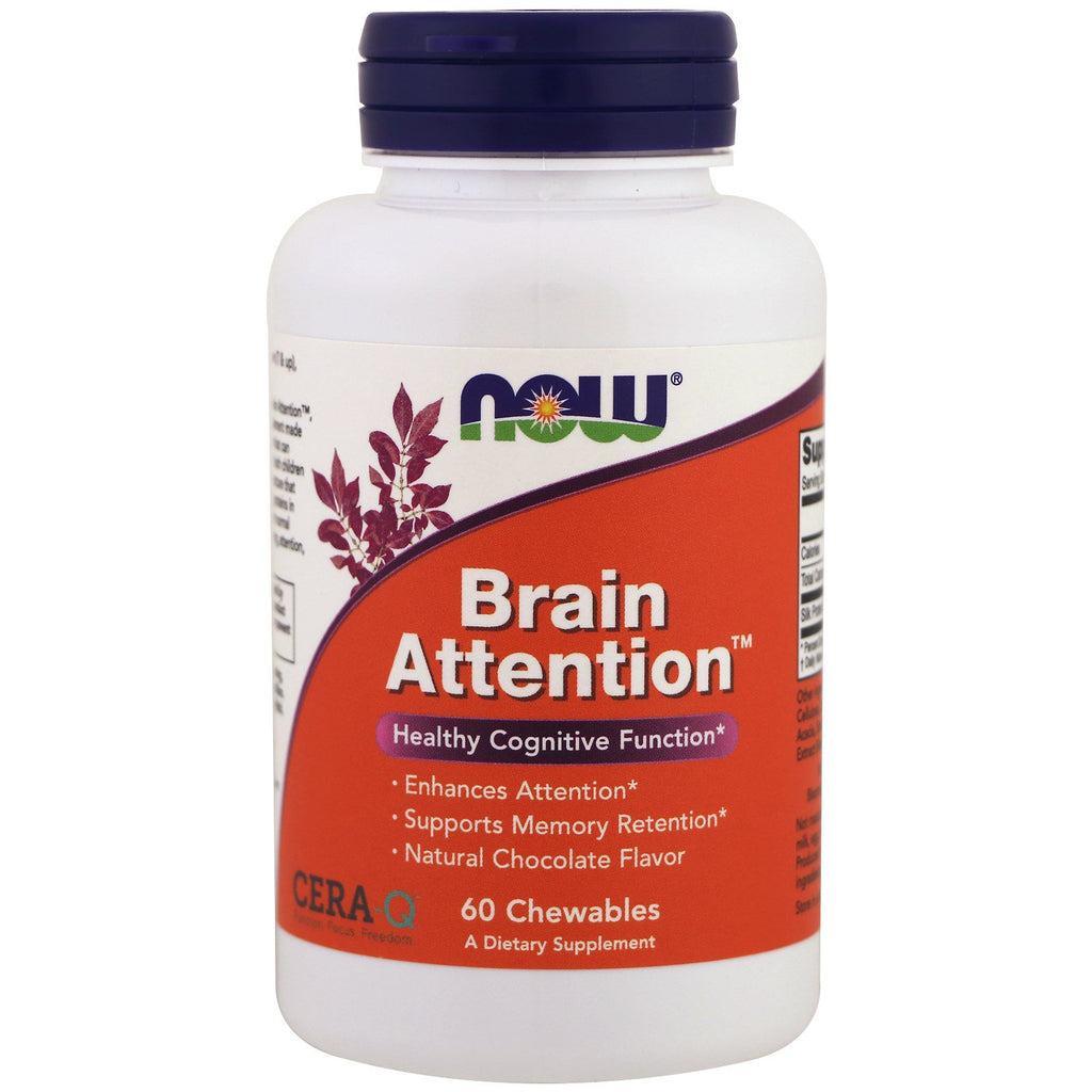 Now Foods, Brain Attention, Natural Chocolate Flavor, 60 Chewables