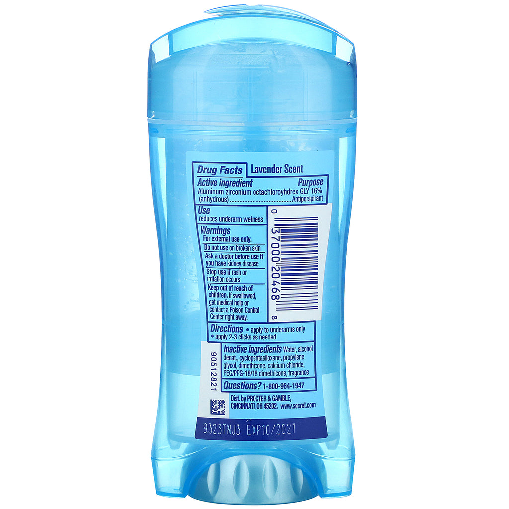 Secret, desodorante en gel transparente de 48 horas, lavanda, 2,6 oz