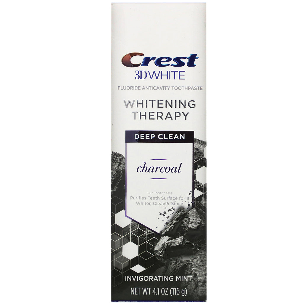 Crest, 3D White, Whitening Therapy, Fluorid Antikavitet Tandpasta, Trækul, Forfriskende Mint, 4,1 oz (116 g)